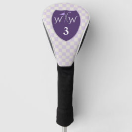 Lila und weiße Creme-Karo mit Initialen und Anzahl Golf Headcover