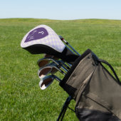 Lila und weiße Creme-Karo mit Initialen und Anzahl Golf Headcover (In SItu)