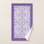 Lila und weiße Damastmuster, gerollte Ränder Badhandtuch Set (Handtuch)