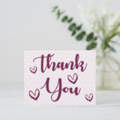 Lila und weiße Dankesworte - Hochzeit, Party Postkarte (Stehend Vorderseite)