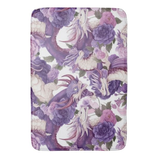 Lila und weiße Drachen und Rose Bath Mat Badematte (Vorderseite Vertikal)