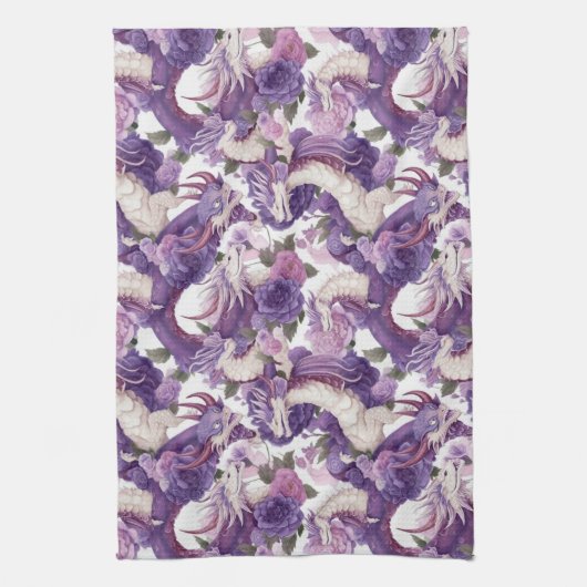 Lila und weiße Drachen und Rose Geschirrtuch (Vertikal)