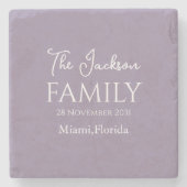 Lila und weiße, einfach anpassbare Familie Steinuntersetzer (Vorderseite)