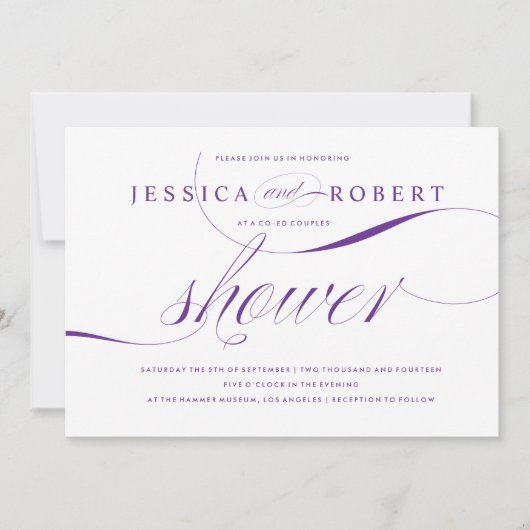 Lila und weiße Elegante Paare Dusche Einladung (Vorderseite)