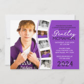 Lila und weiße Filmstreifen 6 Foto Abschluss Einladung (Vorderseite)