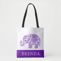 Lila und weiße Flora Paisley Elephant Tote Bag