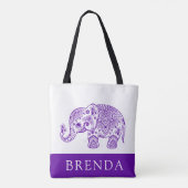 Lila und weiße Flora Paisley Elephant Tote Bag Tasche (Rückseite)
