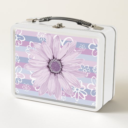 Lila und weiße Floral Metal Lunch Box (Vorderseite)