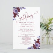 Lila und weiße florale Hochzeitsprogramme (Stehend Vorderseite)