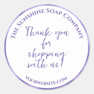Lila und weiße Folie danke Ihnen beim Einkauf bei  Runder Aufkleber