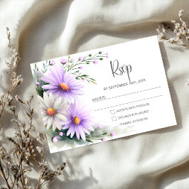 Lila und weiße Gänseblümchen Hochzeits-RSVP RSVP Karte
