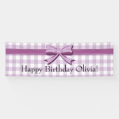 Lila und weiße Gingham mit Bow Birthday Banner (Horizontal)
