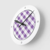 Lila und weiße Gingham-Patternuhr Runde Wanduhr (Winkel)