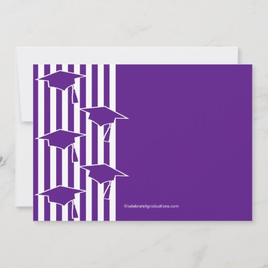 Lila und weiße Grad Hats Abschluss Einladung (Rückseite)