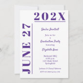 Lila und weiße Graduierungspartei Einladung (Vorderseite)