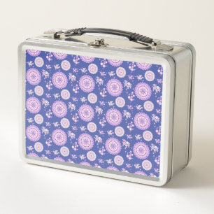 Lila und weiße Häkeldeckchen und Kreise Metall Lunch Box