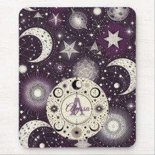 Lila und weiße Himmelträume: Mond und Sterne Mousepad