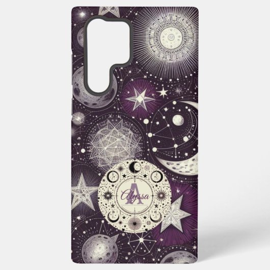 Lila und weiße Himmelträume: Mond und Sterne Samsung Galaxy Hülle (Rückseite)