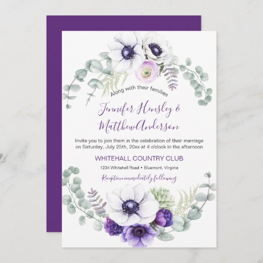 Lila und weiße Hochzeit der Wasserfarben | Einladung (Vorne/Hinten)
