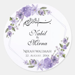 Lila und weiße Hochzeit im Wasser Runder Aufkleber