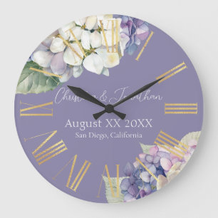 Lila und weiße Hortensienblüten auf Lavendel Große Wanduhr