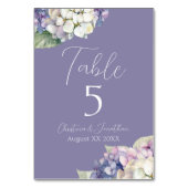 Lila und weiße Hydrangea-Blume auf Lavendel Tischnummer (Rückseite)