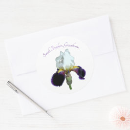 Lila und weiße Iris-Aufkleber Runder Aufkleber