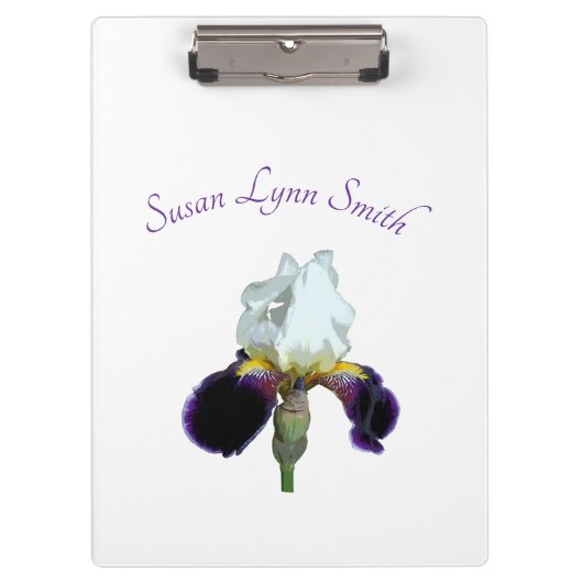 Lila und weiße Iris-Clipboard Klemmbrett (Vorderseite)