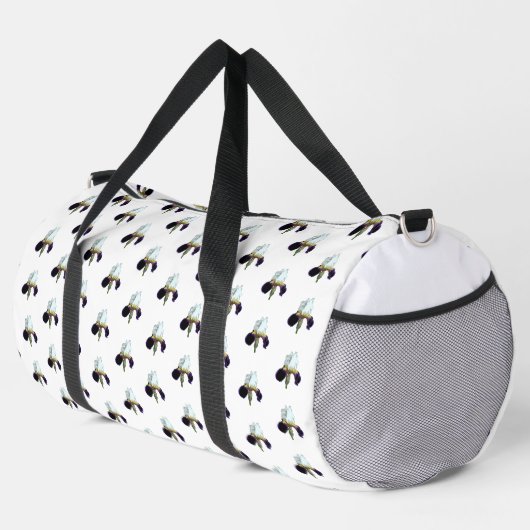 Lila und weiße Iris-Duffle-Bat Duffle Bag (Rechte Ecke)