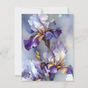 Lila und weiße Iris in Aquarellfarben Feiertagskarte
