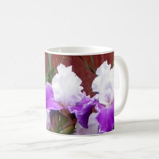 Lila und weiße Iris Kaffeetasse (VorderseiteRechts)