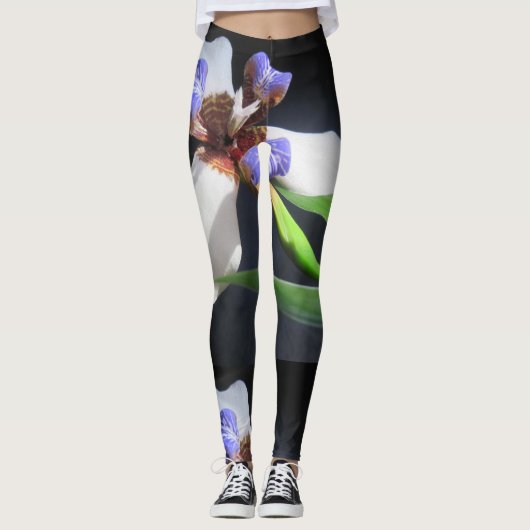 Lila und weiße Iris Leggings (Vorderseite)
