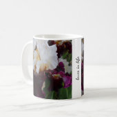 Lila und weiße Iris-Tasse Kaffeetasse (Vorderseite Links)