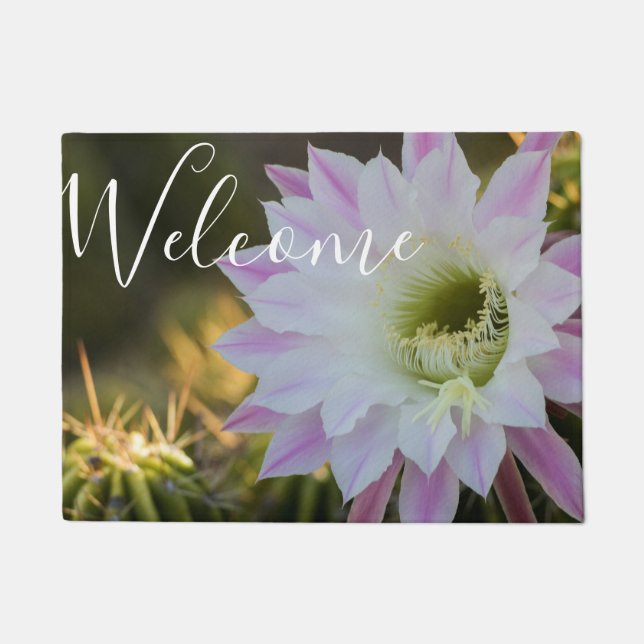 Lila und weiße Kaktus-Blume Fußmatte (Vorderseite)