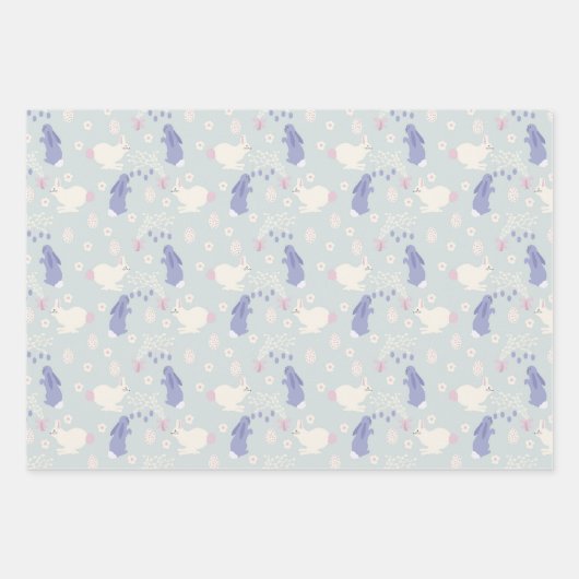 Lila und weiße Kaninchen Ostern Geschenkpapier Set (Vorderseite)