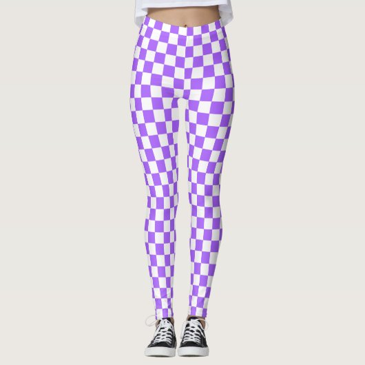 Lila und weiße karierte Spandex-Leggings Leggings (Vorderseite)