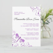 Lila und weiße Libelle Elegant Babydusche Einladung (Stehend Vorderseite)