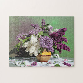 Lila und weiße Lilacs Bouquet Foto Puzzle
