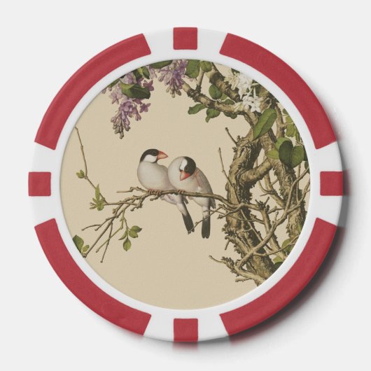Lila und weiße Lilacs mit Bird Chinese Antique Pokerchips (Vorderseite)
