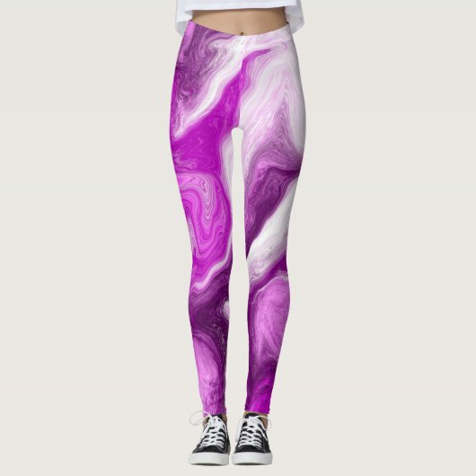 Lila und weiße Marmorbäume Wirbel Fluid Art Leggings (Vorderseite)