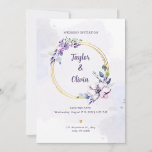 Lila und weiße Minimalistische Hochzeit personalis Einladung