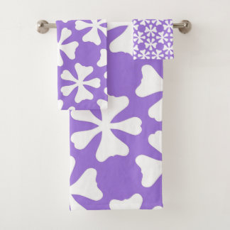 Lila und weiße moderne geometrische Blumengestaltu Badhandtuch Set