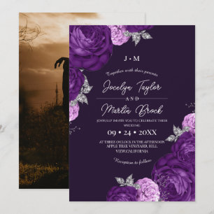 Lila und weiße moderne wunderliche Flora-Hochzeit Einladung
