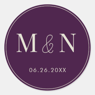 Lila und weiße Monogramm-Hochzeit Runder Aufkleber