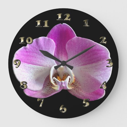 Lila und weiße Orchidee Große Wanduhr (Vorderseite)