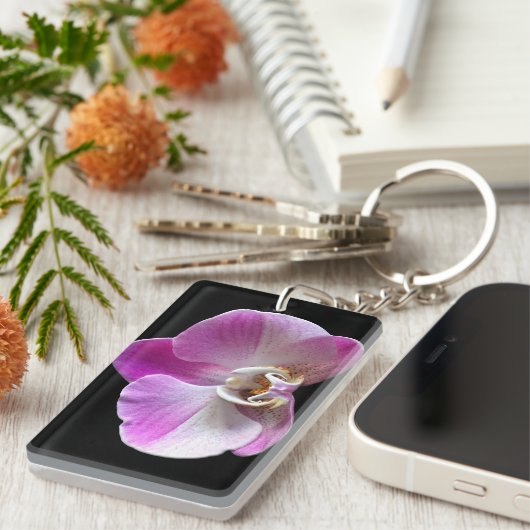 Lila und weiße Orchidee Schlüsselanhänger (Vorderseite rechts)