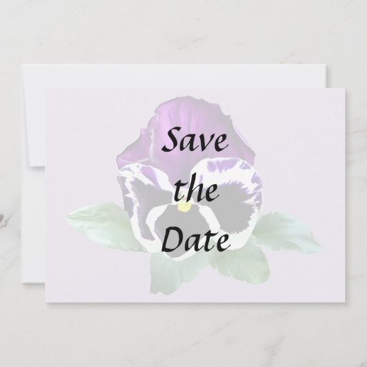 Lila und weiße Pansy Save The Date (Rückseite)