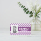 Lila und weiße Pasten mit Ihrem Foto - Dog Groomer Visitenkarte (Stehend Vorderseite)