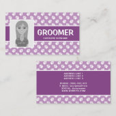 Lila und weiße Pasten mit Ihrem Foto - Dog Groomer Visitenkarte (Vorne/Hinten)
