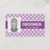 Lila und weiße Pasten mit Ihrem Foto - Dog Groomer Visitenkarte (Vorderseite)